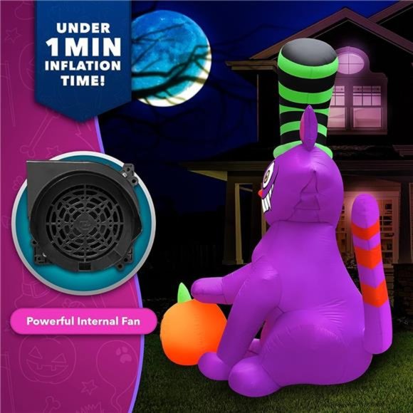 Halloween Inflatables Large 7 ft Top Hat Cat - Inflatable Blow Up Arch - Picture 6 of 7